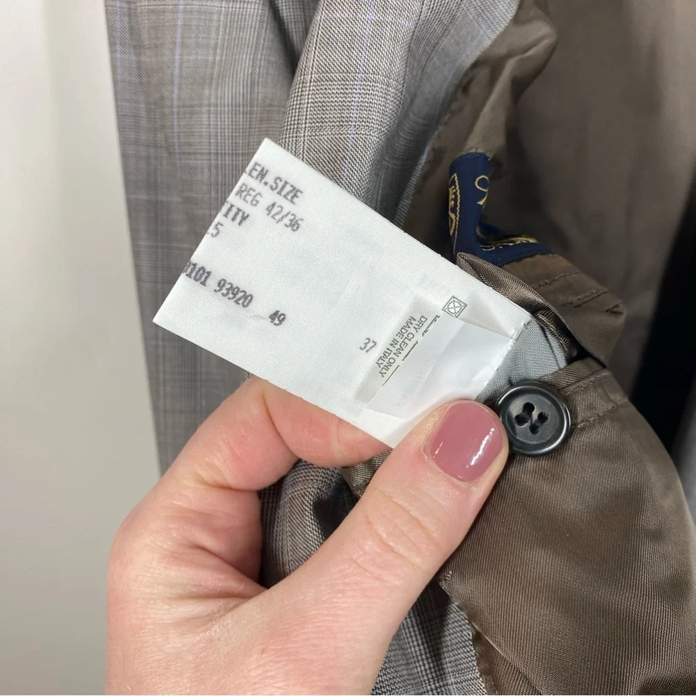 Brooks Brothers 1818‎ Milano Saxxon Wool Blazer Gray Plaid Windowpane 42R W36
